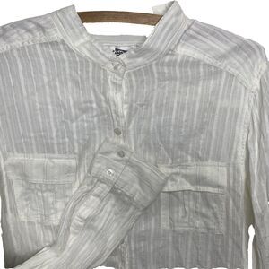 E.K. Design Shirt Button Front Silver Pinstripe Cotton Womens Size XL White